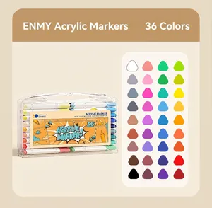 High-quality set of 36 colors acrylic markers in a portable transparent flat case