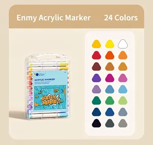 Set of 24 vibrant acrylic markers for children featuring a detailed color swatch chart