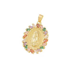 Pendaglio della Vergine Maria in oro con zirconi colorati taglio baguette donna