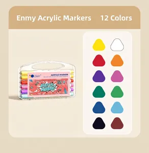 12-color ENMI acrylic marker set in portable case with triangular color swatches