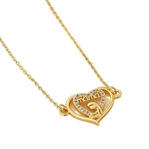 Élégant collier pendentif cœur doré avec lettres Mama en zircon pour cadeau de fête