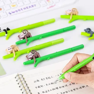 Creative cartoon branch-shaped gel pens with cute monkey and panda figurines