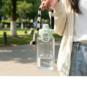 Hand Woven Adjustable Cotton Water Bottle Strap Daisy Flower Cup Handle Portable Coffee Sleeve Checkerboard Hanger For Travel