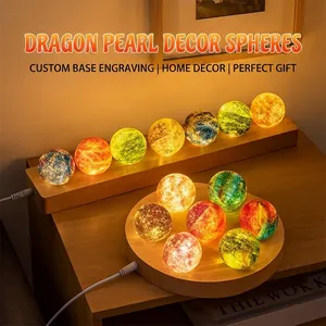 Glowing colorful glass crystal balls night light on wooden base for home decor