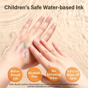 Safe washable water-based acrylic markers for children, easily wipes off skin