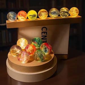 Colorful starry sky crystal ball night light with wooden base for desktop decor