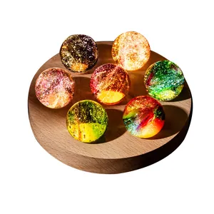 Decorative colorful galaxy crystal balls night light set with a round wooden base