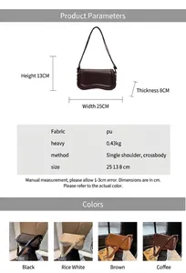 Detailed size and material specifications for minimalist Korean underarm bag