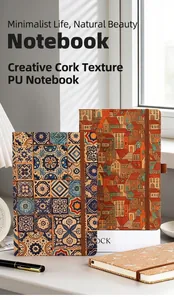 Vintage Bohemian style cork PU notebook featuring artistic house and tile patterns