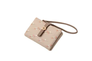 Small floral print bi-fold wallet with wristlet strap and buckle decoration for women