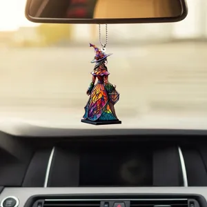 Colorful stained-glass style acrylic witch car pendant hanging charm for Halloween decor