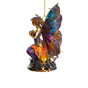 Ornate fairy acrylic flat hanging ornament for car and home holiday decor