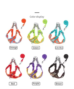 Reflective dog harness and leash set available in six different vibrant colors