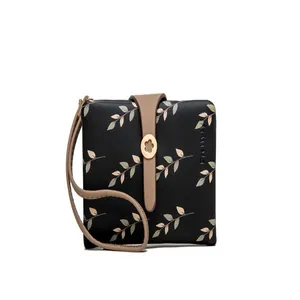 Small floral printed bi-fold wallet for women with wristlet strap and flower buckle