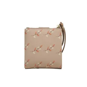 Elegant women's short wallet with lovely autumn leaf print and secure wristlet strap