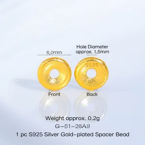 Vue détaillée d'une perle en argent S925 doré de 6 mm avec dimensions et le poids