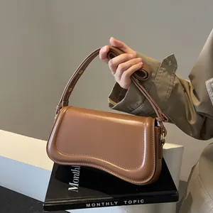 Women Korean Style Minimalist Underarm Bag PU Leather Curved Bottom Shoulder Bag Fashion Small Square Bag Daily Commute Purse