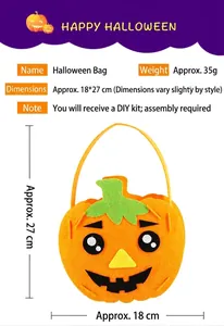 Handmade DIY Halloween pumpkin candy bag kit for kids, felt material, size 18x27cm