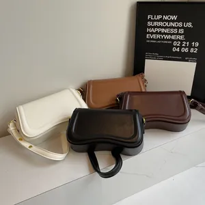 Minimalist Korean style small square shoulder bags in white, tan, brown and black.