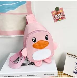 Mignon sac à bandoulière canard rose pour enfants avec broderie et sangle souple