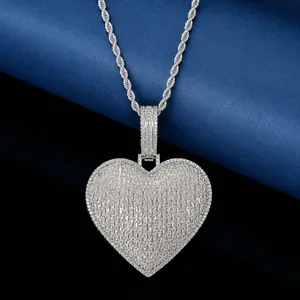 Hip Hop Iced Out Heart Pendant Necklace For Men Copper Inlaid Zirconia Stainless Steel Rope Chain Streetwear Jewelry Gift