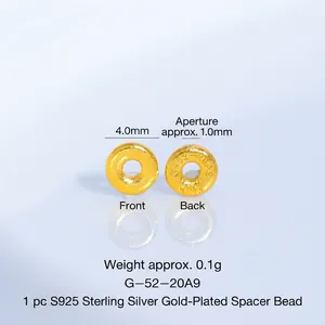 Perle d'espacement ronde de 4mm en argent S925 plaqué or pour création bijoux