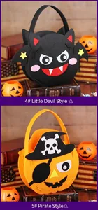 Halloween felt gift bags featuring cute bat and pirate pumpkin designs for kids.