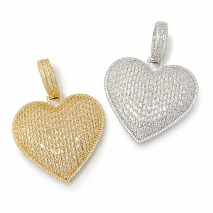 Hip-hop heart pendant necklaces with baguette cubic zirconia in gold and silver