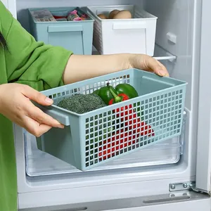 Durable plastic hollow storage basket with side handles for kitchen refrigerator