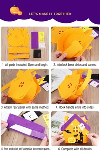 Step-by-step DIY assembly guide for children's Halloween felt pumpkin candy bag kit