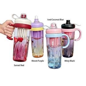 Gradient Large Capacity Water Bottle With Tea Separator Infuser Portable Straw Drinking Plastic Cup For Women Office Outdoor