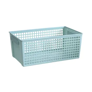 Modern rectangular light blue hollow plastic storage basket for home organization