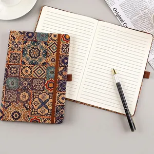 Eco-friendly A5 vintage Bohemian style cork notebook with 100 sheets of lined cream paper