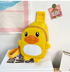 Sac à bandoulière mignon en forme de canard jaune pour enfants, tissu doux, sangle réglable.