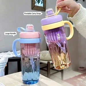 Large capacity gradient water bottle with integrated tea infuser and dual handles