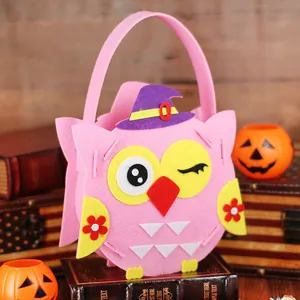 Handmade pink felt owl Halloween candy bag for kids trick or treat party gift storage
