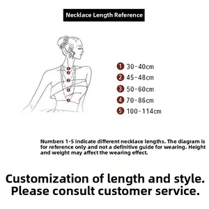 Comprehensive necklace length guide for stainless steel jewelry showing 30-114cm styles.