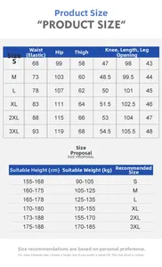 Detailed size chart and measurement guide for men's cotton casual straight pants