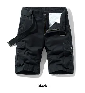 Detailansicht der schwarzen Herren-Cargoshorts mit vielen Taschen und Stoffgürtel