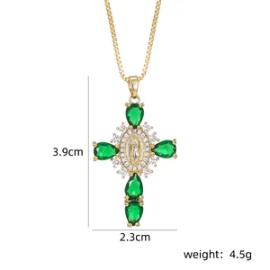 Detailed view of the green zircon cross pendant with dimensions and weight info