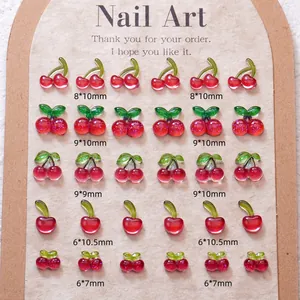 3D Kirsche Nagelkunst-Anhänger Süße Transluzente Harz Frucht Zubehör Für Sommer DIY Maniküre Dekoration Rote Beeren Nagelsticker