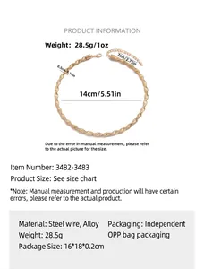 Detailed size specifications for the gold-toned wavy snake bone necklace set.