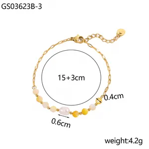 Detailed size measurements of 18K gold plated bracelet with natural stones and pearls