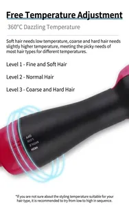 Detail view of ionic hot air brush handle featuring three adjustable temperature settings