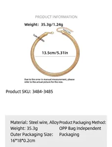 Minimalist gold snake bone choker necklace with detailed size measurements and specs.