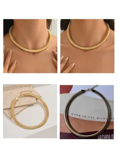 Bold gold snake bone choker necklace for women shown in wearing and detail views