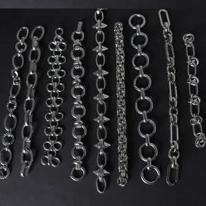 Collection of heavy industrial style silver plated iron chain necklaces and bracelets
