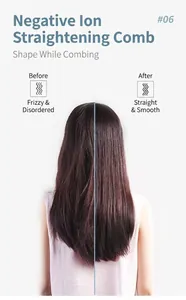 Back view comparison showing hair before and after using negative ion straightener comb