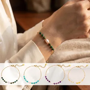 Natural Stone Pearl Beaded Bracelet For Women Stainless Steel PVD 18K Gold Plated Chain Amazonite Amethyst Jewelry Gift