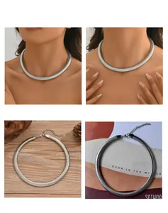 Silver snake bone choker necklace for women featuring a minimalist and fashion design.